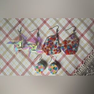 Colorful Statement Earring Bundle – Pinwheel, Mosaic, Confetti Resin (3 Pairs)